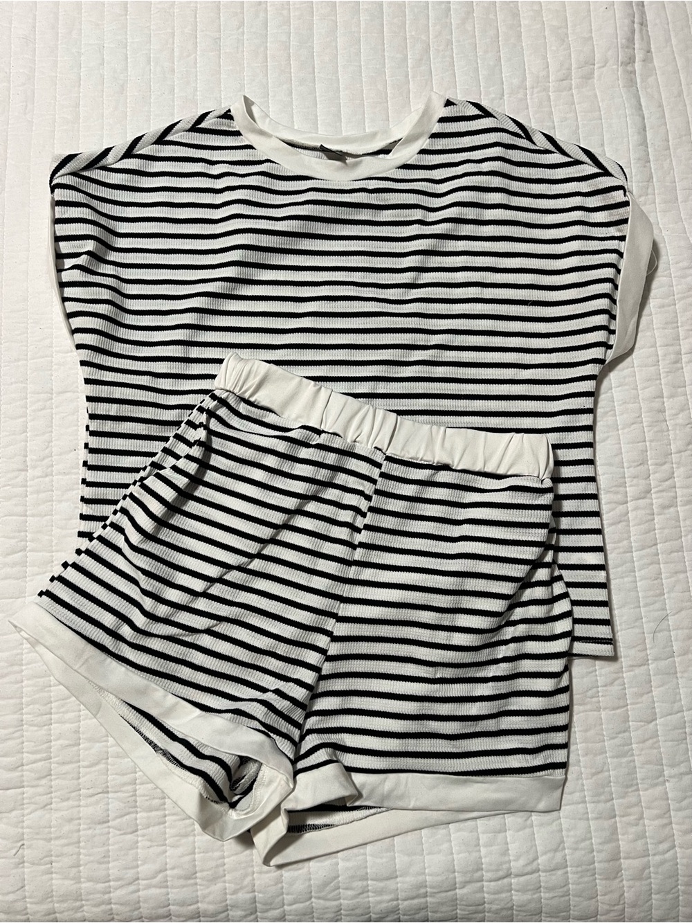 SHEIN Black & White Striped Short Sleeve Knit Set